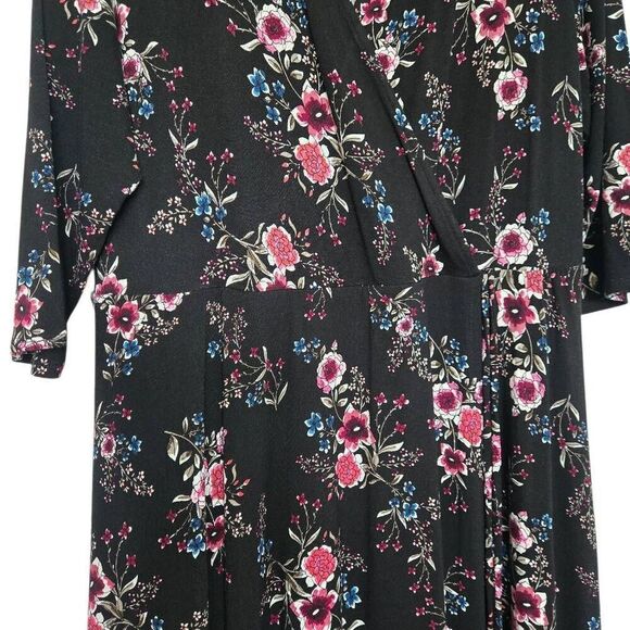 Torrid Floral Mini Jersey Wrap Dress Black Plus Size 2 - Picture 6 of 11